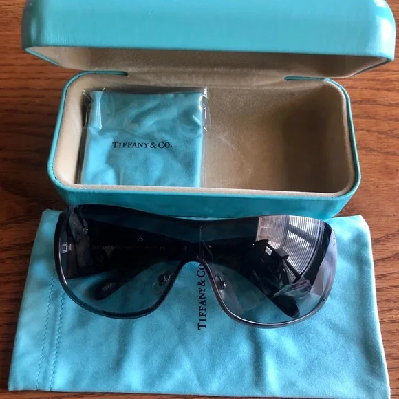 TIFFANY & CO Embellished Black Shield Sunglasses Pre-loved Tiffany TF3010-B Embellished Shield Sunglasses - £150 main image 2